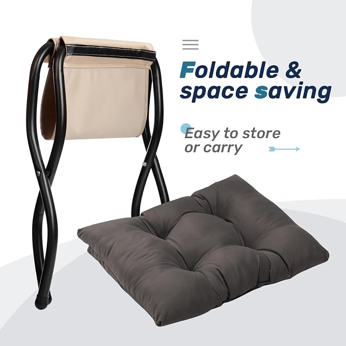 HollyHOME 15" Folding Footrest Stool, Upholstered Small Foldable Ottoman - Image 6