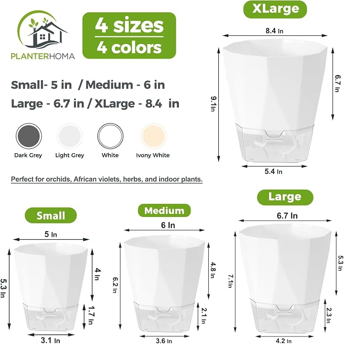 10 Pack Self Watering Pots for Indoor Plants, 6.7 Inches Self Watering Planters - Image 4