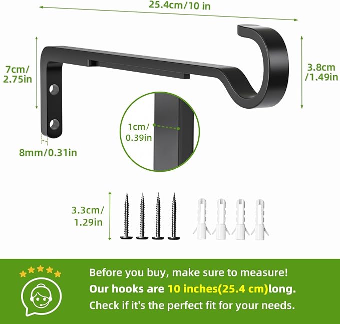 10 Inch 2 Pack Black Heavy Duty Outdoor Plant Hangers, Iron Hanging Plant - Image 2