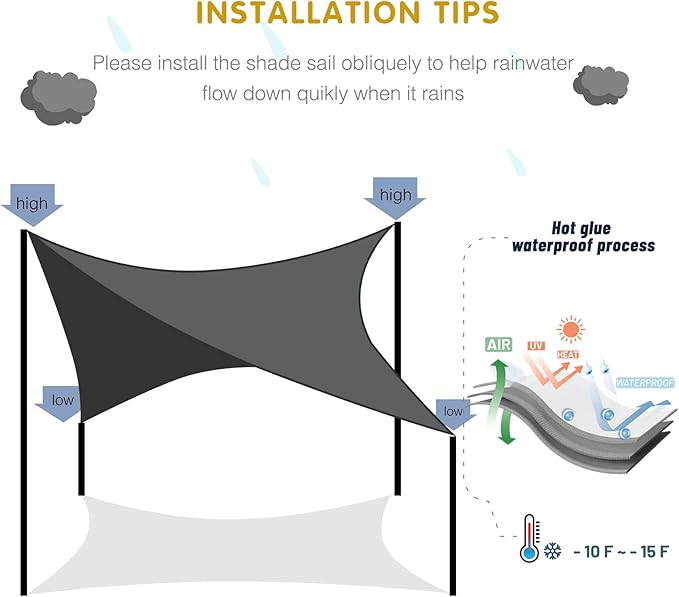 SUNNY GUARD Waterproof Sun Shade Sail 6'x12'x13.4' Taupe Right Triangle UV - Image 7