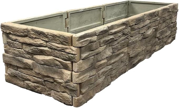 Raised Garden Bed Outdoor Tan/Brown Ledgestones Composite Polyurethane Natural by Landecor