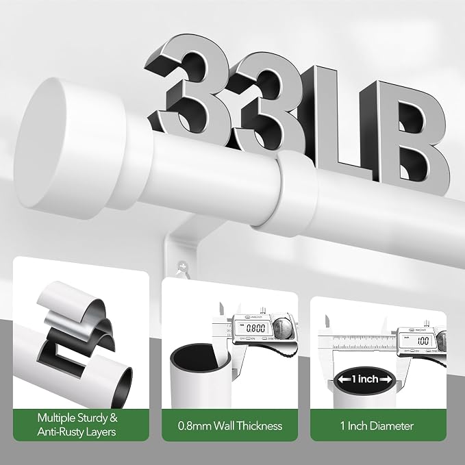 Curtain Rods for Windows 66 to 120, 1 Inch Adjustable White Extra Long Heavy - Image 4
