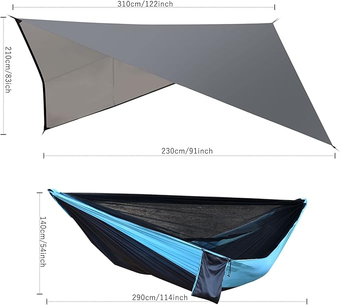 Camping Hammock with Mosquito Net Rain Fly Heavy Duty Tree Strap Nylon - Image 5