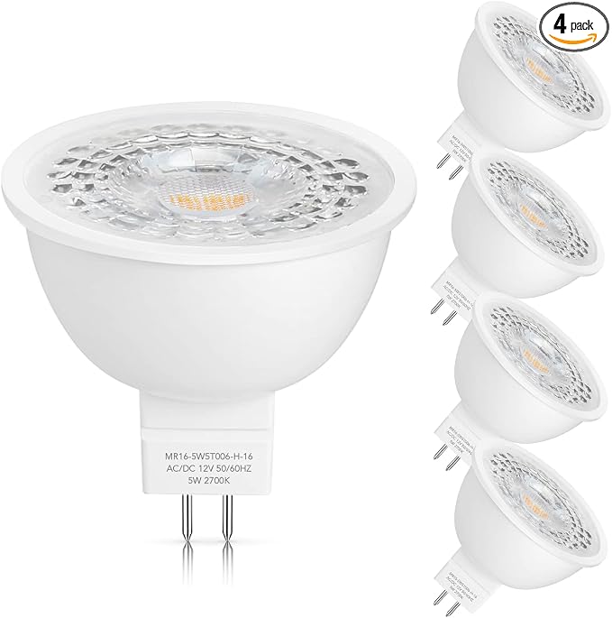 Mlambert 4 Pack MR16 LED Bulbs 50W Halogen Equivalent 2700K, 5W GU5.3 MR16 12V by Mlambert