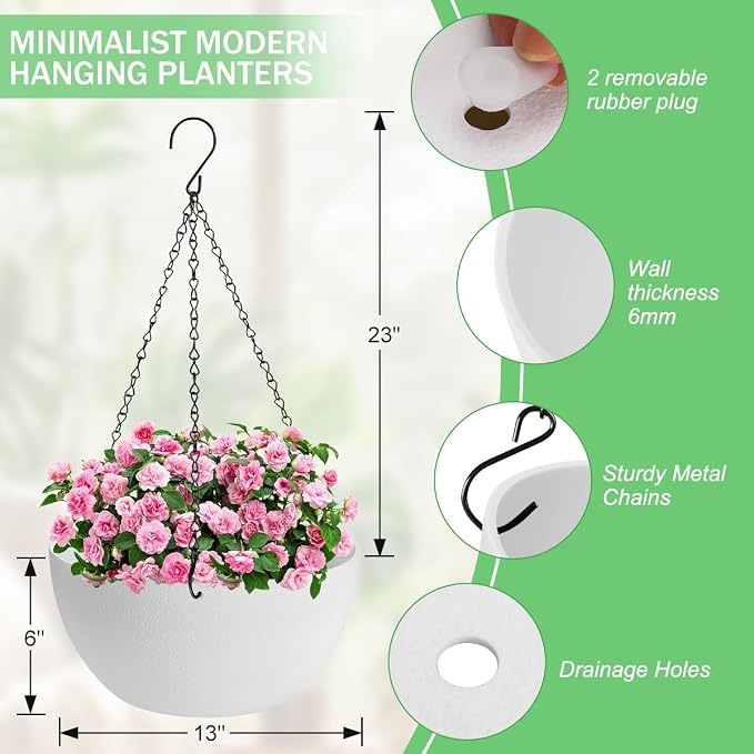 10 inch Hanging Planters for Indoor Plants, 2 Pack Planters for Outdoor Plants - Image 3
