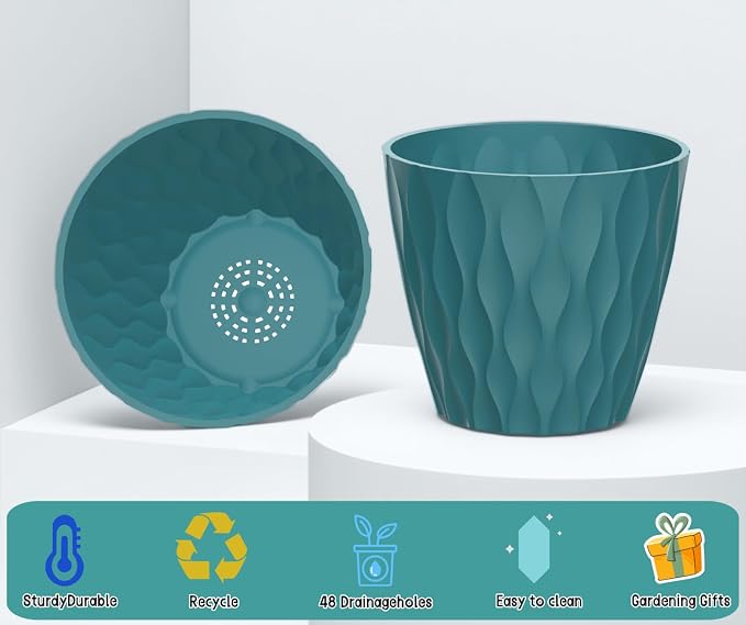 10 Pack 5 Inch Plant Pots with Drainage and Saucers, Stackable Nursery Planters - Image 3
