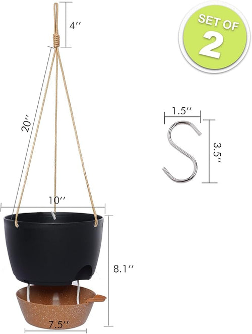 10 Inch Self Watering Hanging Pots, 2 Pack Hanging Planters - Image 2