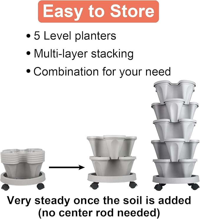 GameXcel Vertical Planter 5 Tier Stackable Planters Garden Planters Strawberry - Image 7
