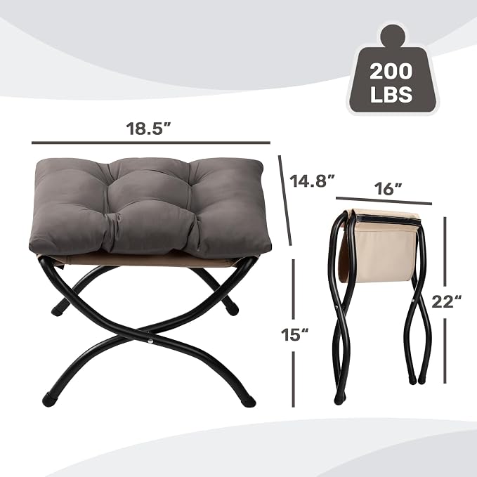HollyHOME 15" Folding Footrest Stool, Upholstered Small Foldable Ottoman - Image 3