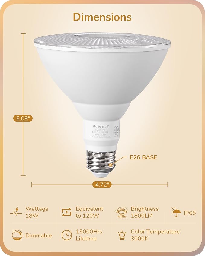 EDISHINE Flood Lights Outdoor, Dimmable PAR38 LED Outdoor Flood Light Bulbs - Image 2