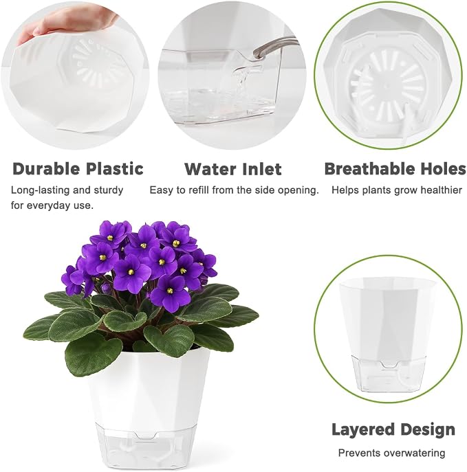 10 Pack Self Watering Pots for Indoor Plants, 6.7 Inches Self Watering Planters - Image 3