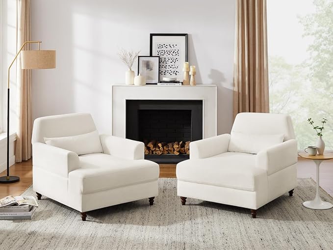 Chaise Lounge Chair Indoor Set of 2, Oversized Accent Chair by VANOMi