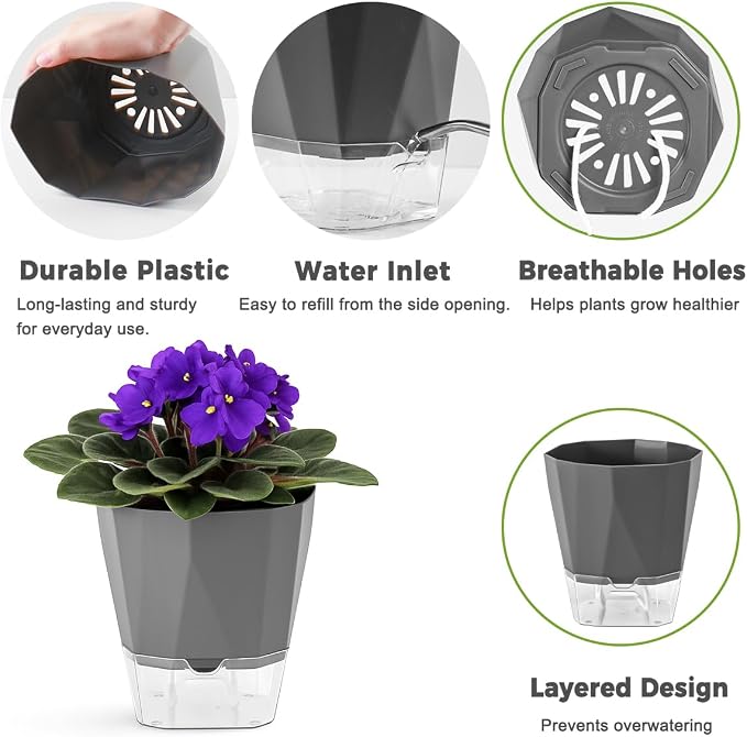 10 Pack Self Watering Pots for Indoor Plants, 6.7 Inches Self Watering Planters - Image 4