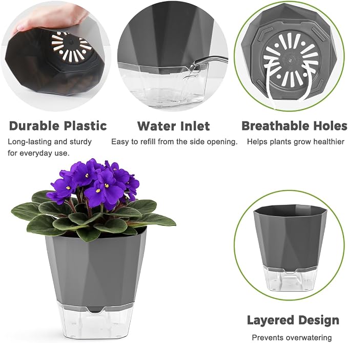 12 Pack Self Watering Pots for Indoor Plants, 5 Inches Self Watering Planters - Image 4