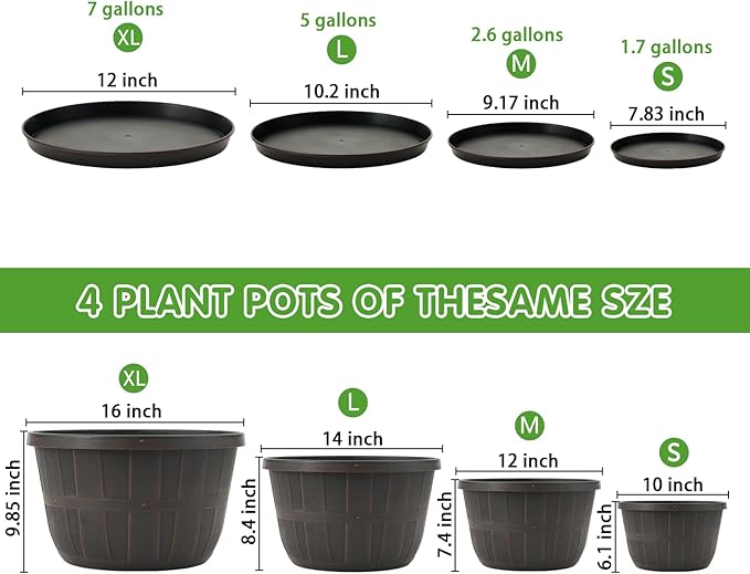 Quarut 14 Inch Plastic-Flower-Pot-for-Indoor-Plants, 4 Pack Large Outdoor - Image 3