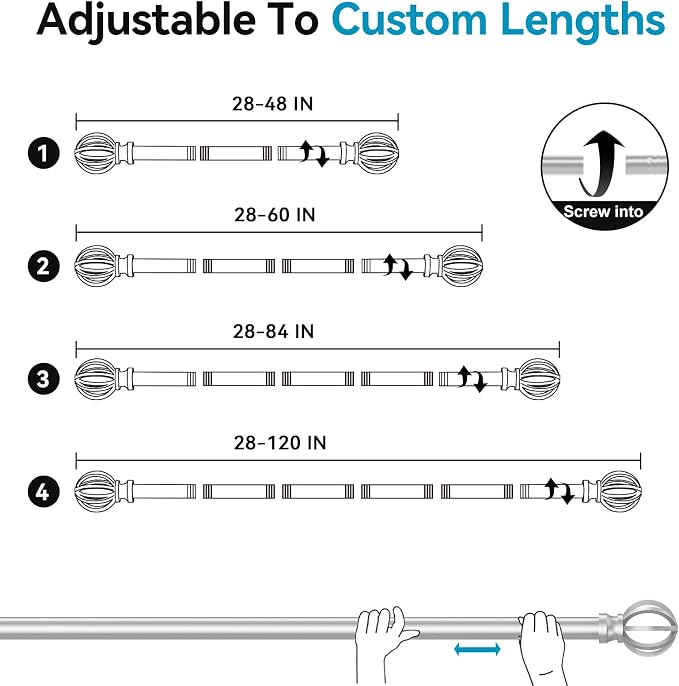 Silver Curtain Rods for Windows 28 to 48 Inch, 5/8" Diameter Heavy Duty Metal - Image 5