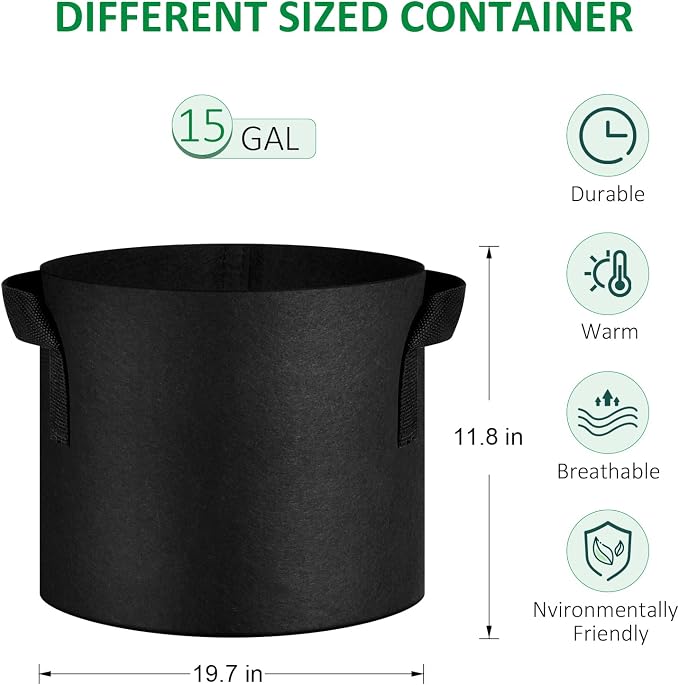 12-Pack 15 Gallon Thickened Non-Woven Grow Bags, Aeration Fabric Pots - Image 2