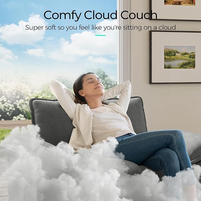 LINSY HOME 123'' Modular Sectional Sofa Grey Couch Corduroy Cloud Couches - Image 5
