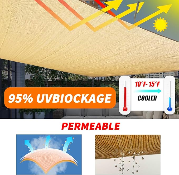 12'x16' Sun Shade Sail Curved Commercial Outdoor Shade Cover Dark Grey - Image 3
