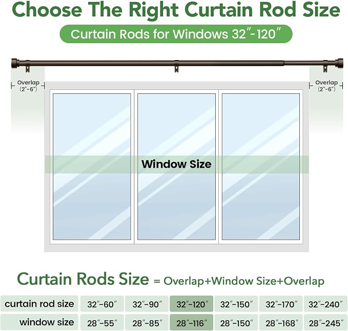 Curtain Rods for Windows 66 to 120, 1 Inch Adjustable Heavy Duty Long Window - Image 7