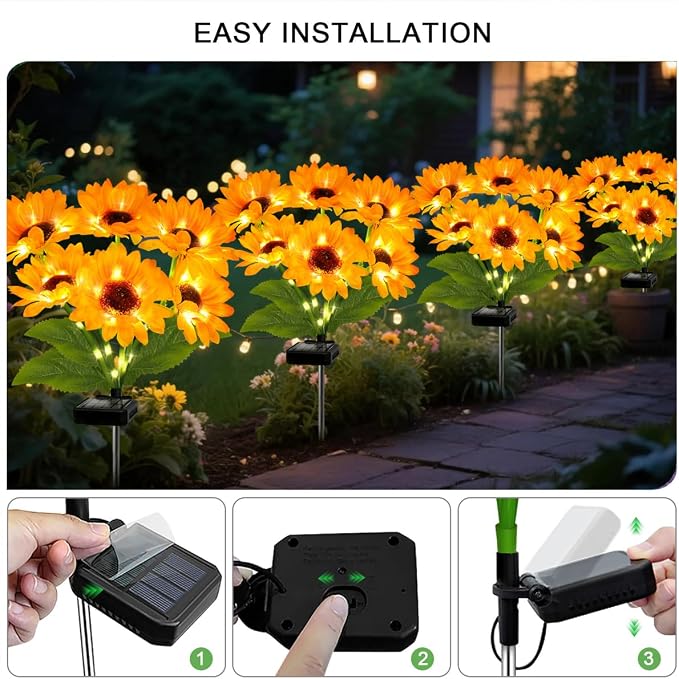 4 Pack with 24 Solar Sunflower Lights Outdoor Decorative Lights - Image 3