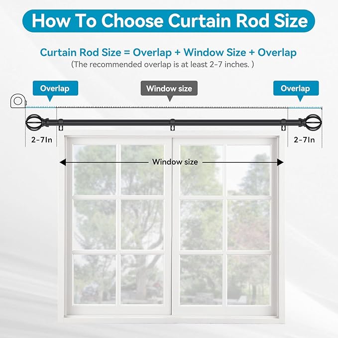 Curtain Rods for Windows 48 to 84, 5/8 Inch Black Heavy Duty Metal Curtain Rods - Image 4