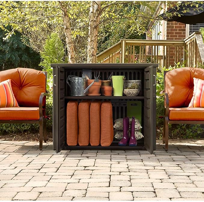 Rubbermaid Decorative Outdoor Storage Cabinet Weather Resistant Dark Brown - Image 5