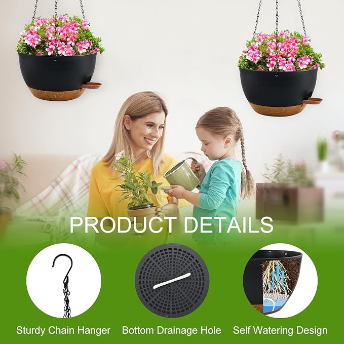 12 inch Hanging Planters for Indoor Plants, 2 Pack Self-Watering Hanging - Image 4