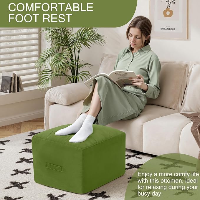 MeMoreCool Square Stuffed Pouf Ottoman Foot Rest, Floor Pouf Foot Stool - Image 3