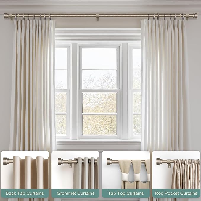 2 Pack Retro Silver Curtain Rods Set - Image 3