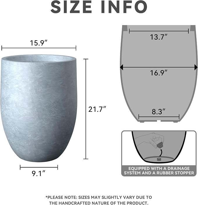 Kante Tall Concrete Planter, 21.7-Inch Height Blue-Gray Large Indoor Outdoor - Image 2