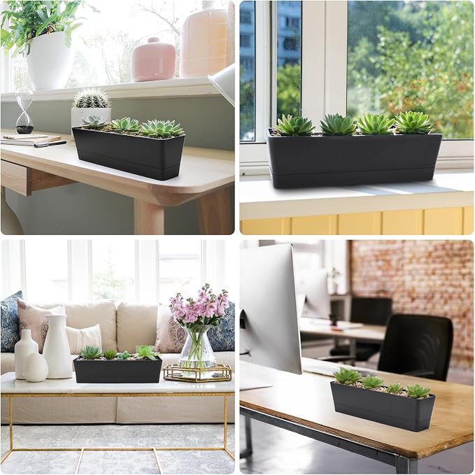 GREANER 6 Pack Herb Planters, 12x3.8 Inch Black Rectangle Window Boxes - Image 6