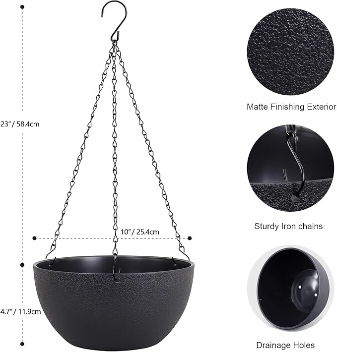 10 inch Hanging Planters for Indoor Outdoor Plants, 2 Pack Hanging Flower Pots - Image 2