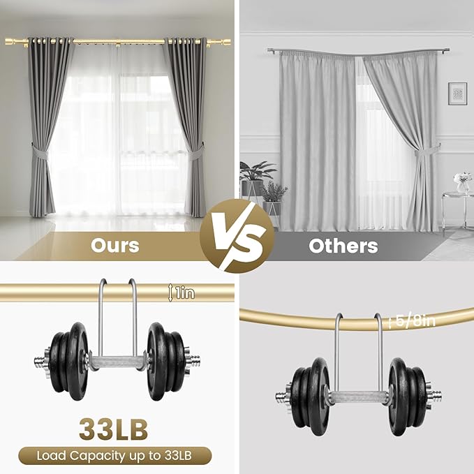 1” Diameter Gold Curtain Rods Itself is 30 to 90 inch, 1 Pack Fit 30-84 inch - Image 4