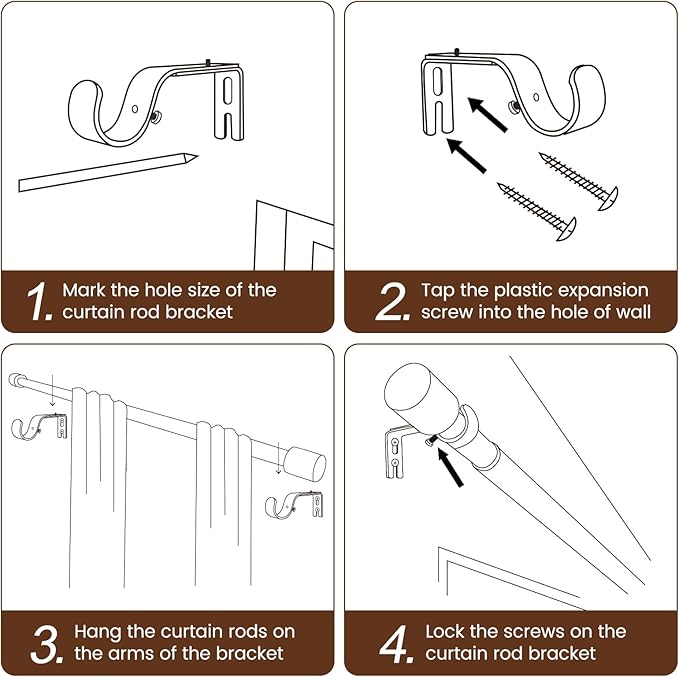 1” Diameter brown curtain rod Itself is 30 to 60 inch. 1 Pack Fits 30-54 inch - Image 5