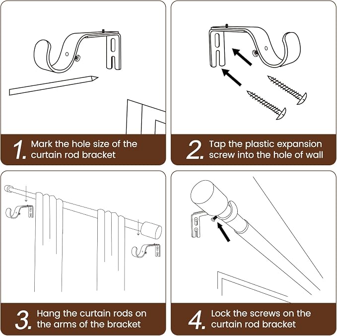 1' Diameter Matte Black Curtain Rod, 30-60 inch, Fits 30-54 Windows, Heavy Duty - Image 5