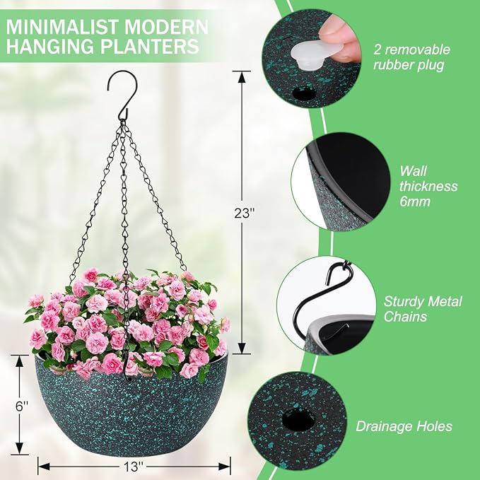 10 inch Hanging Planters for Indoor Plants, 2 Pack Planters for Outdoor Plants - Image 4