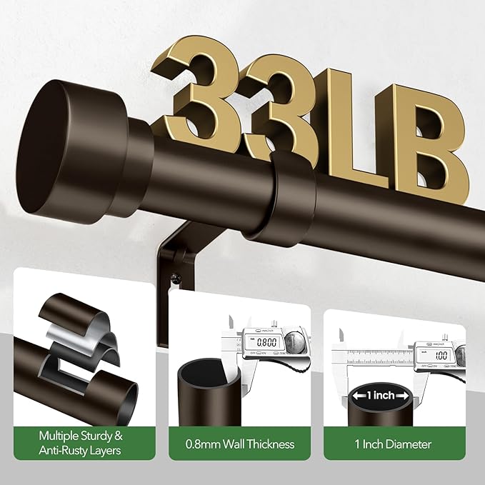 Curtain Rods for Windows 32 to 240, 1 Inch Adjustable Heavy Duty Long Window - Image 4
