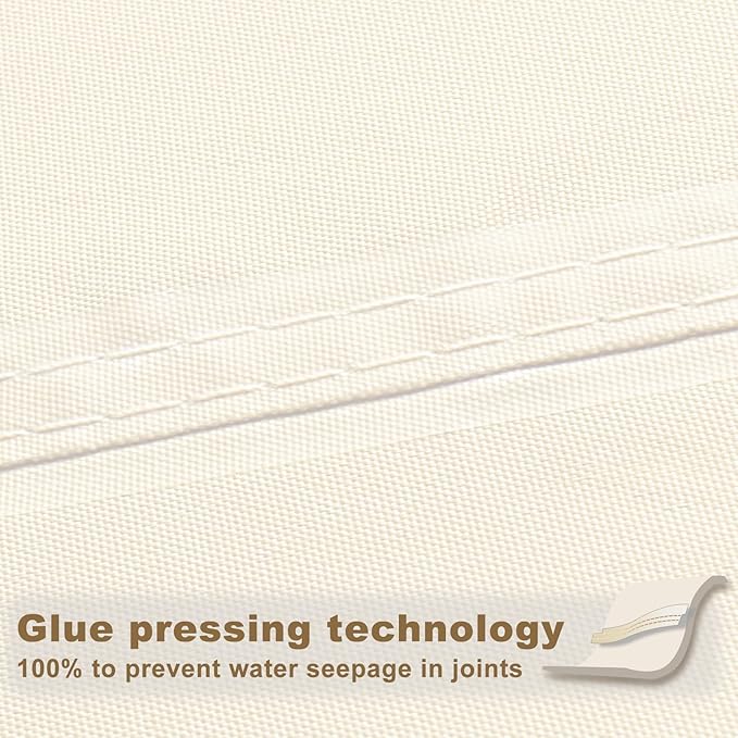 SUNNY GUARD Waterproof Sun Shade Sail 7' x 12' Cream Rectangle UV Block Sunshade - Image 3
