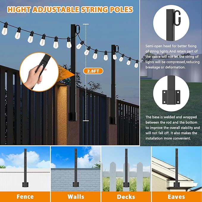 10 Pack String Light Poles, 2.8 Ft Light Poles - Image 2