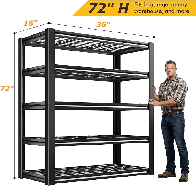 REIBII Garage Shelving 3200LBS, 5-Tier Storage Shelves, Adjustable Industrial - Image 3