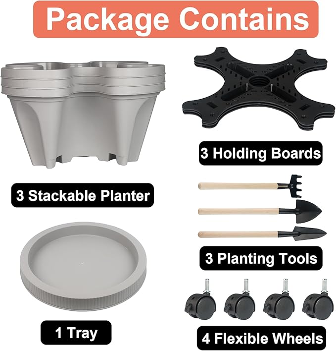 GameXcel Vertical Planter 3 Tier Stackable Planters Garden Planters Strawberry - Image 8