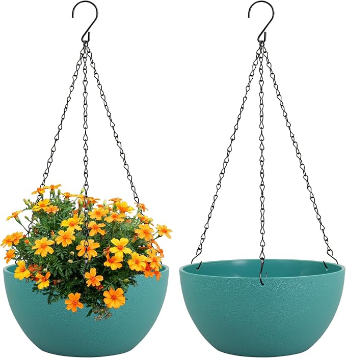 10 inch Hanging Planters for Indoor Outdoor Plants, 2 Pack Hanging Flower Pots by Meowell