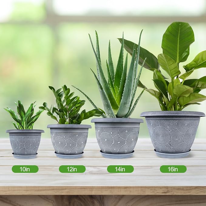 12 Inch Large Planter Pot for Plants Indoor Outdoor, 4 Pack Plastic Flower Pots - Image 6
