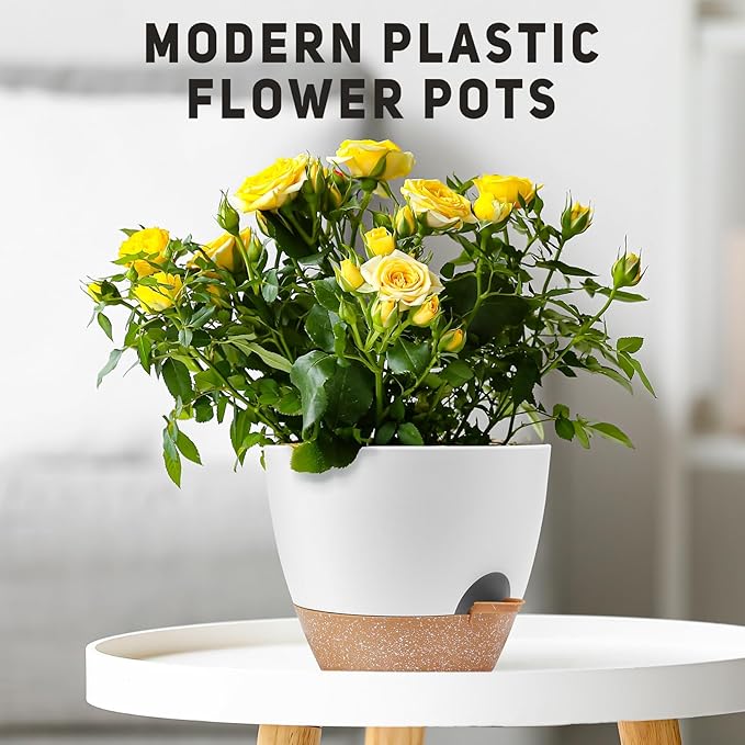 12" 10" 9" Large Self Watering Plant Pots, 3 Pack Flower Pots Planters - Image 7