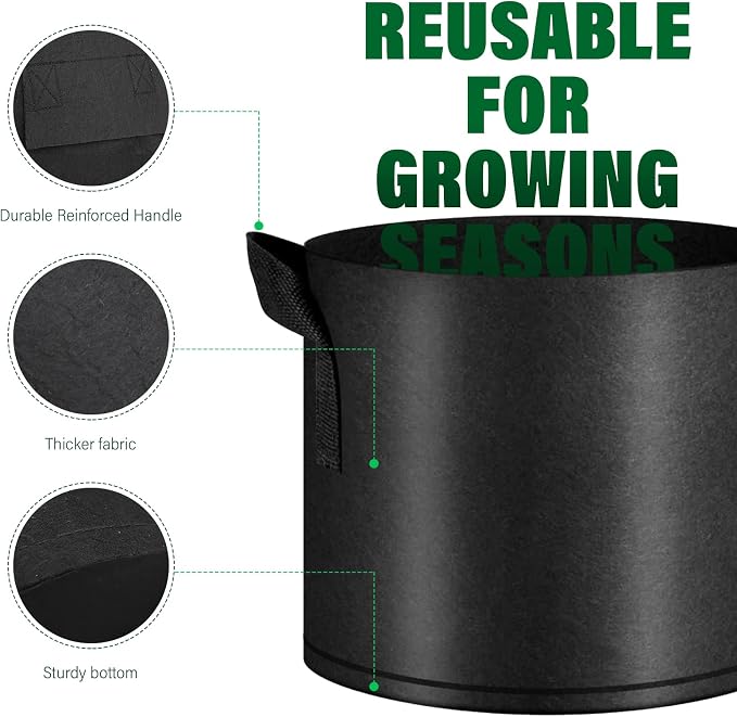 12 Pack Grow Bags 5 Gallon, 300G Heavy Duty Thickened Non-Woven Plant Bag Plant - Image 3