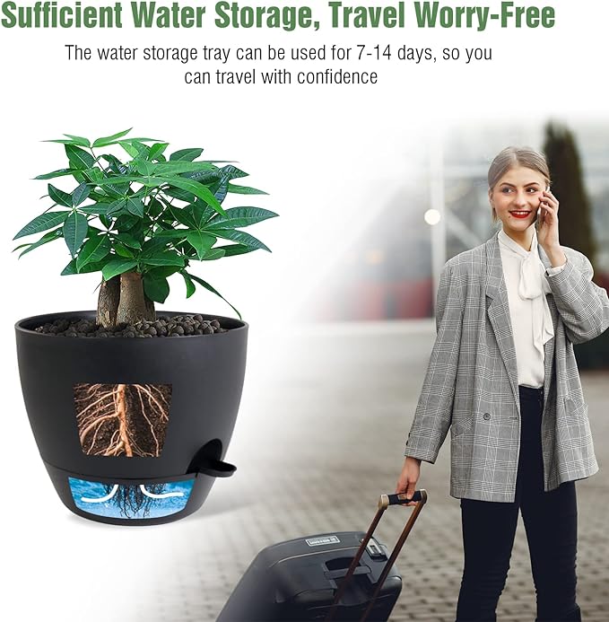 12inch 2Pack Large Self Watering Planters, Plastic Plant Pots - Image 5