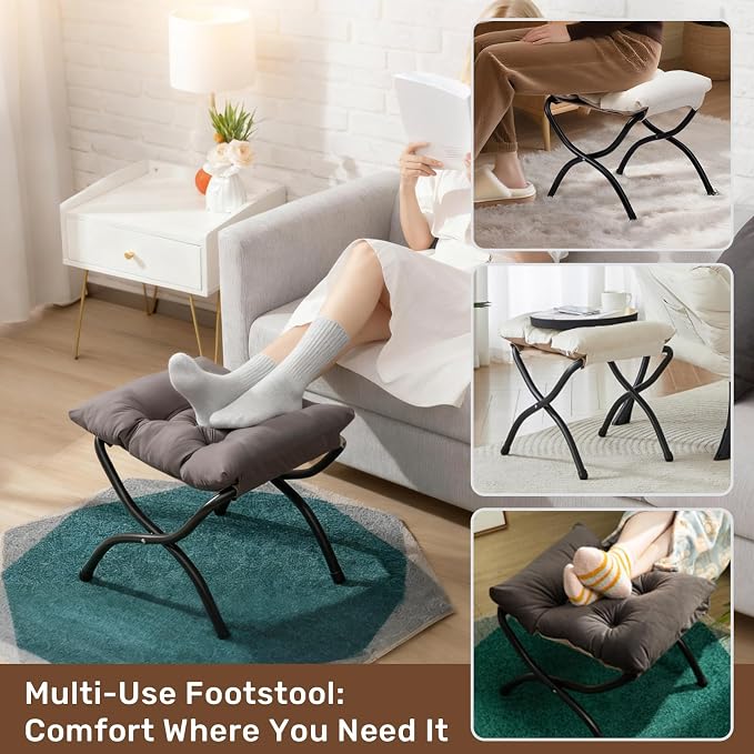 HollyHOME 15" Folding Footrest Stool, Upholstered Small Foldable Ottoman - Image 5