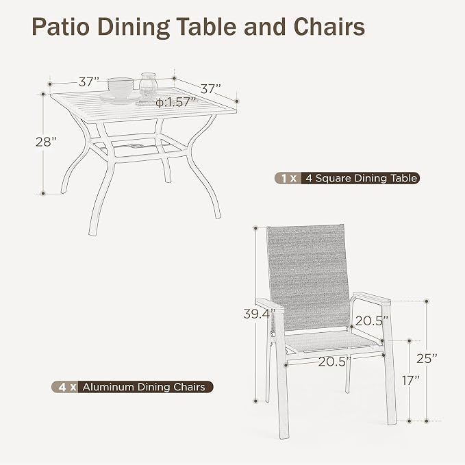 PHI VILLA 7 PCS Patio Dining Set, Outdoor Furniture - Image 8