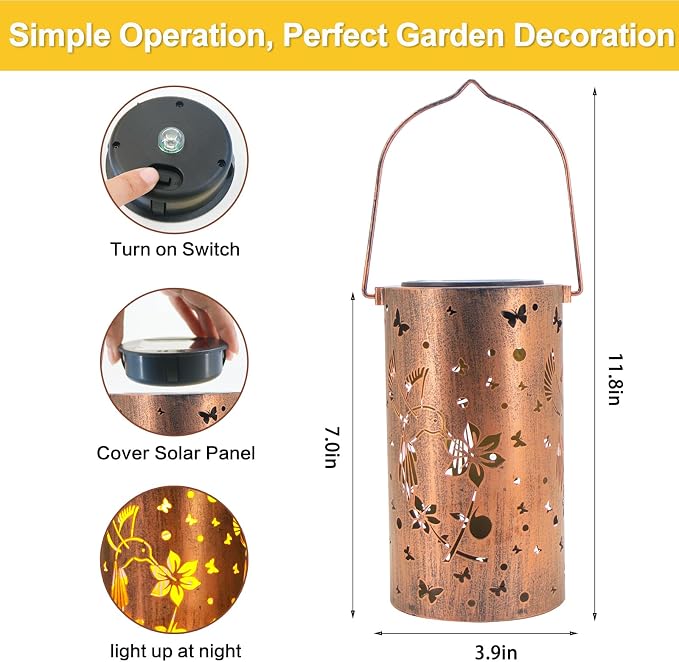 2 Pack Solar Lanterns Outdoor Waterproof Hummingbirds Birthday Gifts - Image 5